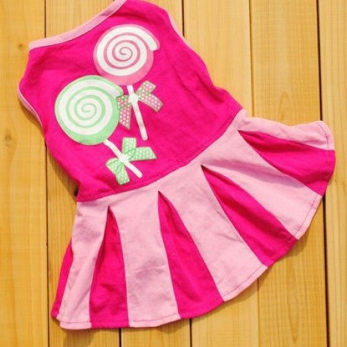 Puppy Dog Cat Skirt Candy Color Stripe Dress